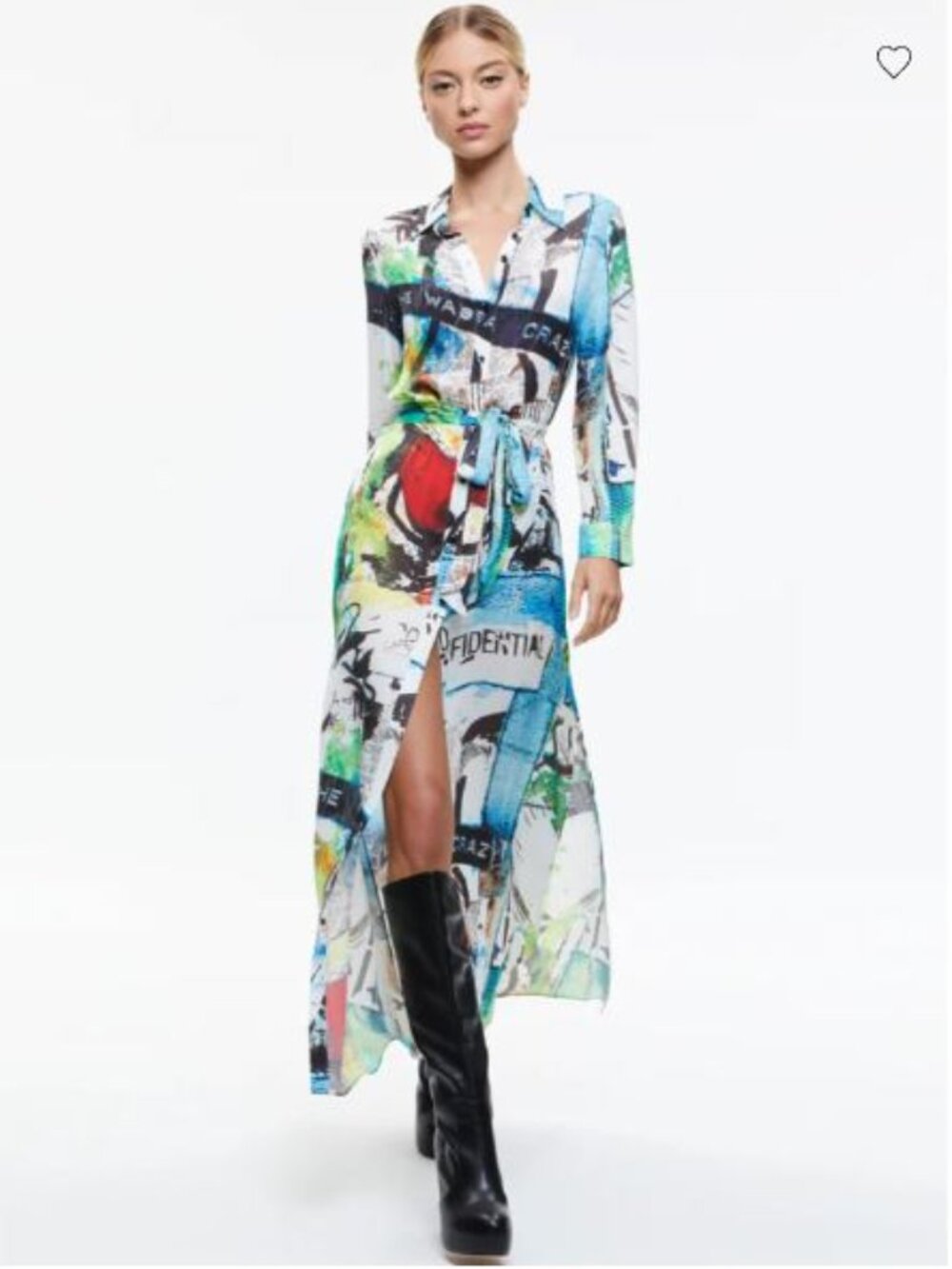 Alice + Olivia x Basquiat Chassidy Maxi Shirt Dress “He was crazy” print